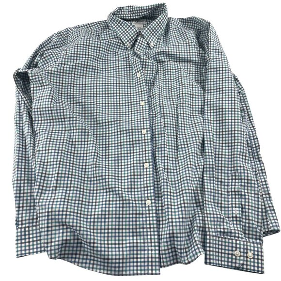L.L. Bean Mens XL Long-Sleeve Button-Down Shirt Blue & White Check 100% Cotton - Picture 1 of 4